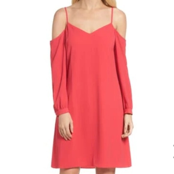 Julia Jordan Cold Shoulder Long Sleeve Dress color red size 2 - Picture 1 of 13